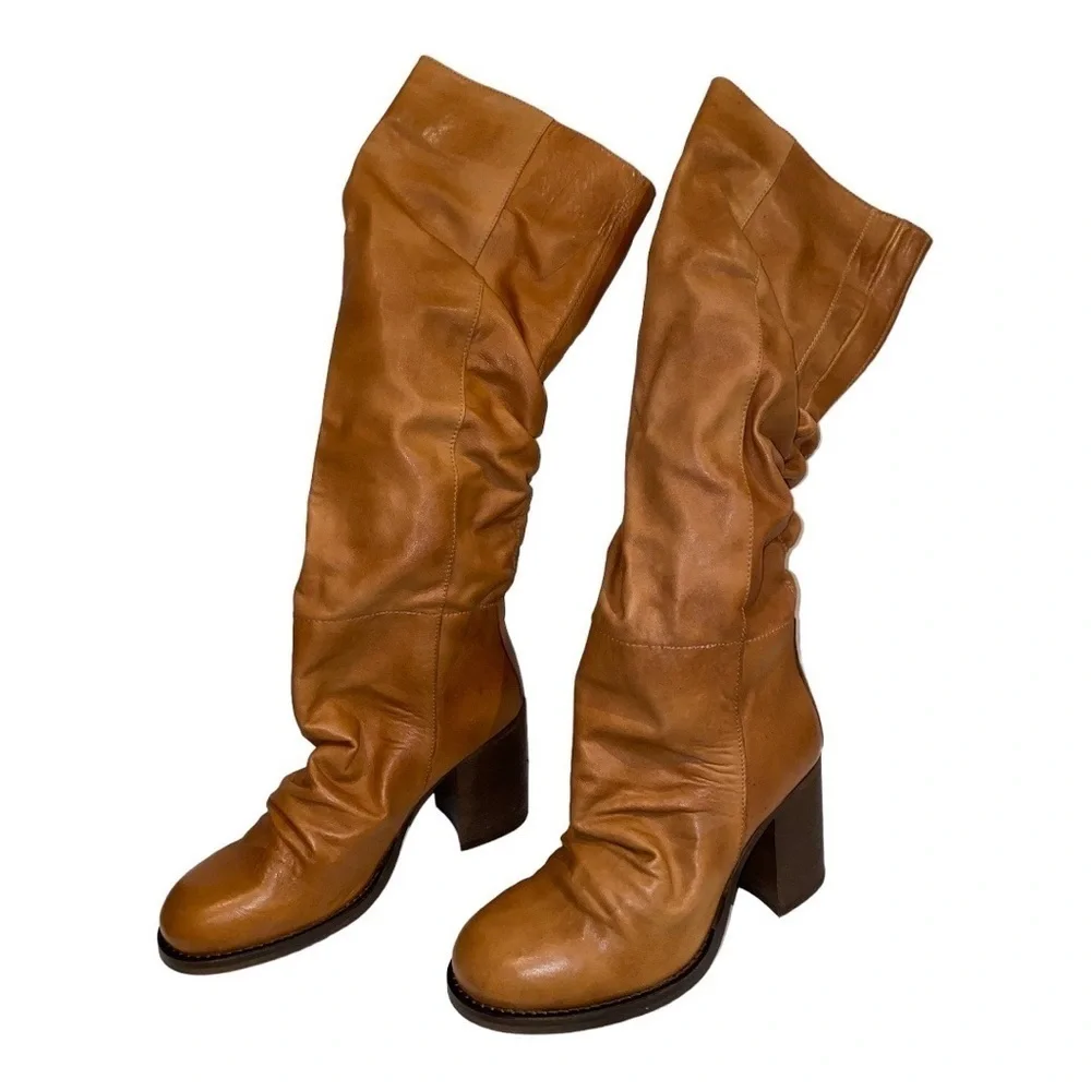 Free‎ People Elle Tall Tan Knee High Leather Women 6 Pull-On Slouchy Boot NEW